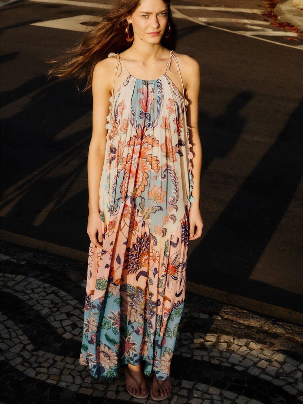 FARM RIO Multicolor Boho Floral Delhi Pleated Maxi Dress